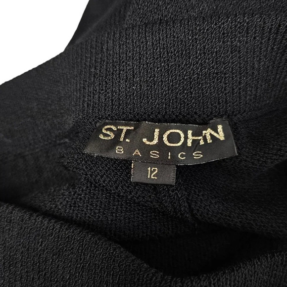 St. John Basics Santana Knit Pleated Straight High Rise Crop Pants Black Size 12 - Picture 12 of 12